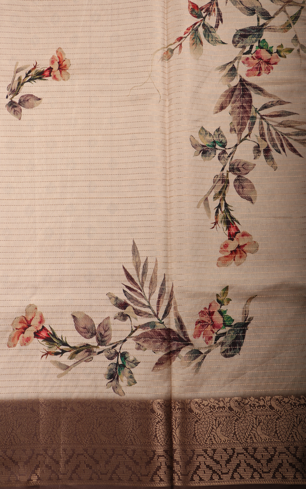 Beige Semi Tussar Saree with Digital Prints
