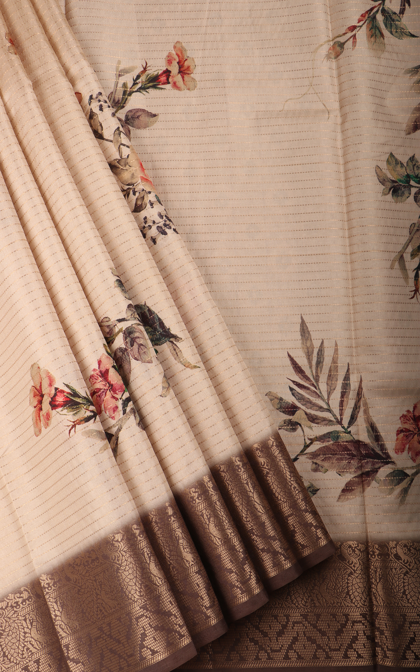 Beige Semi Tussar Saree with Digital Prints
