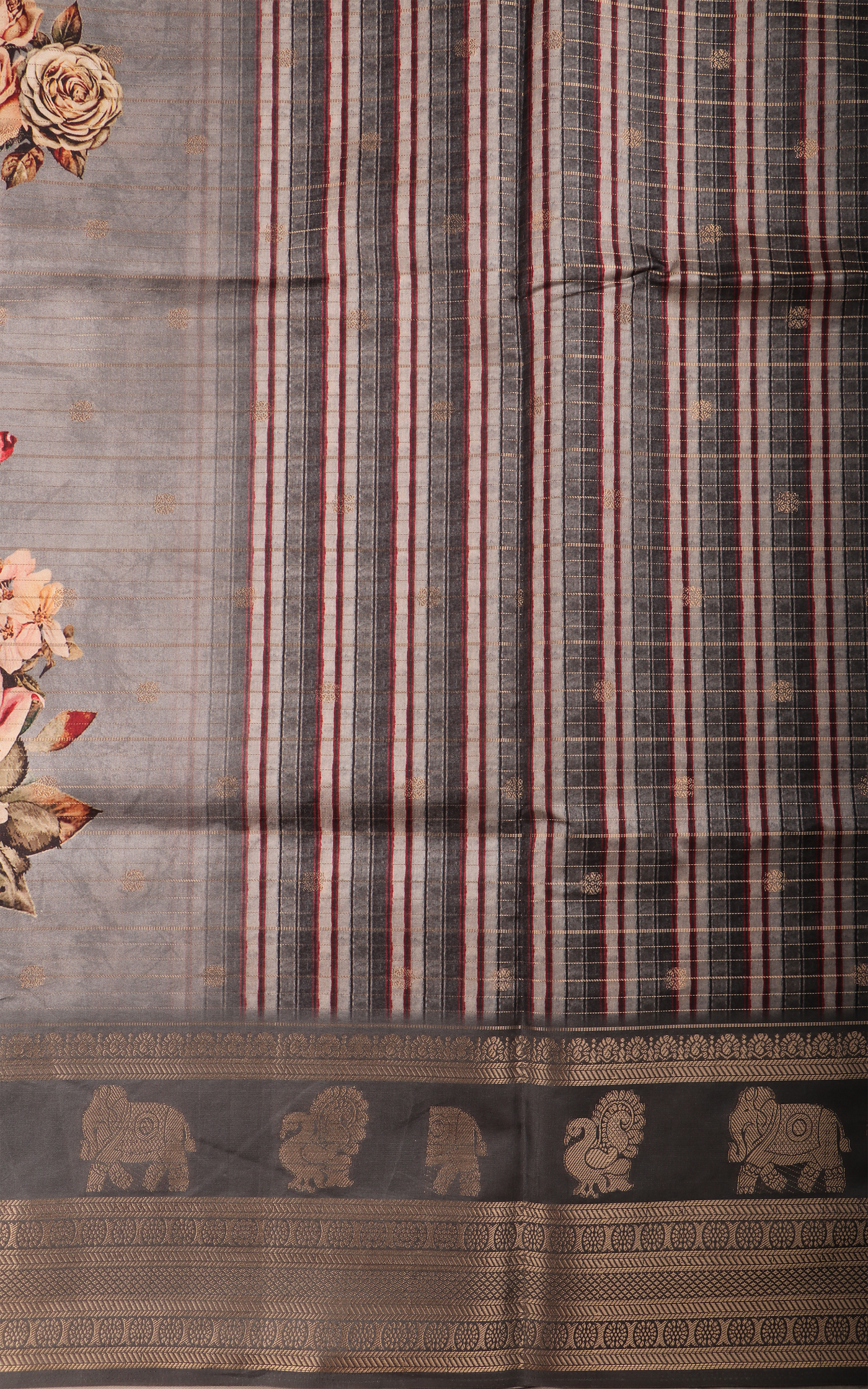 Grey Semi Tussar Saree with Digital Prints