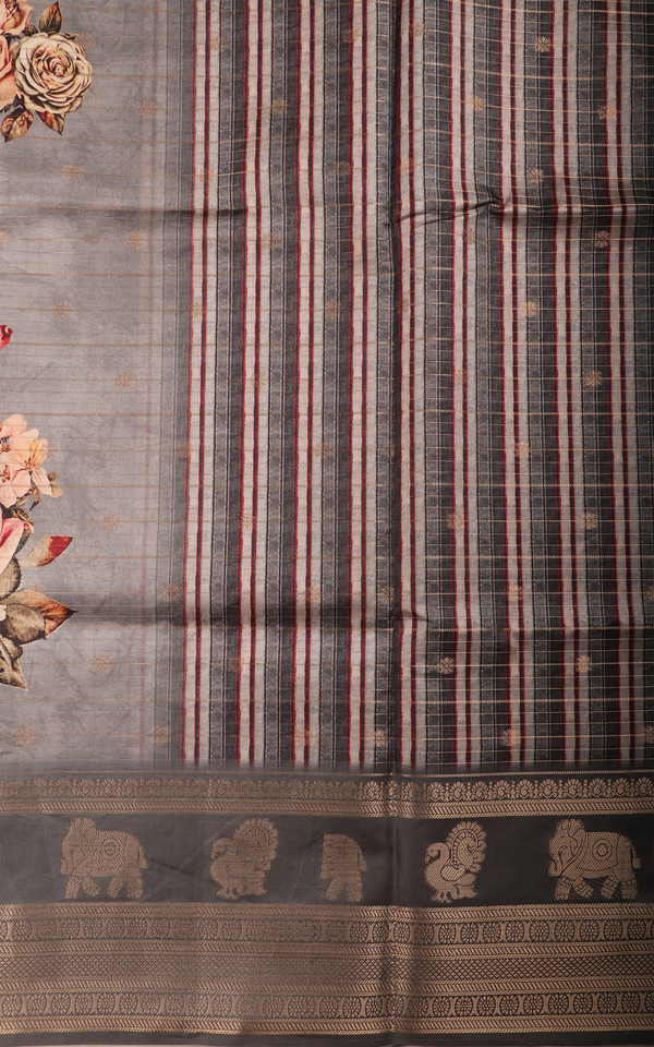Grey Semi Tussar Saree with Digital Prints