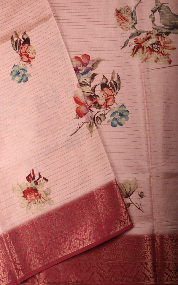 Pink Semi Tussar Saree with Digital Prints