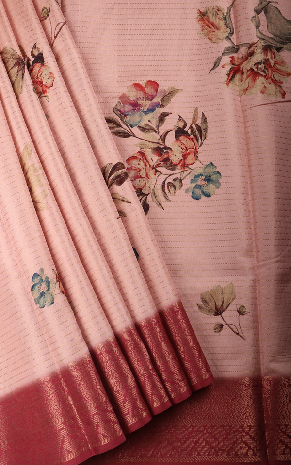 Pink Semi Tussar Saree with Digital Prints
