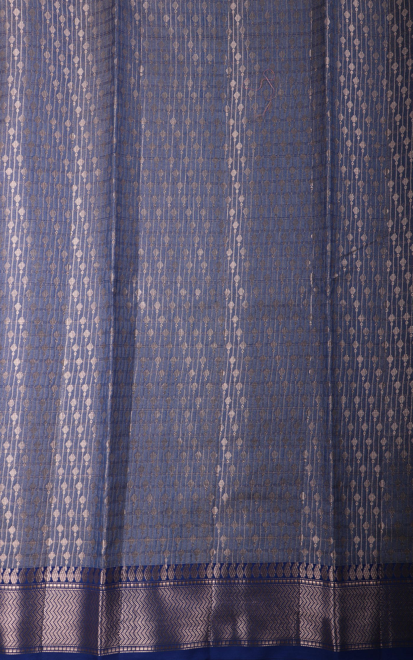 Peach and Blue Fancy Cotton Saree with Zari Waves