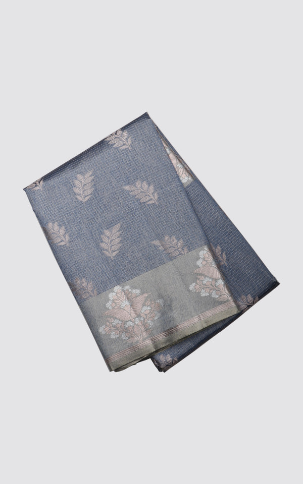 Bluish Grey Fancy Cotton Saree with Zari Woven Buttas