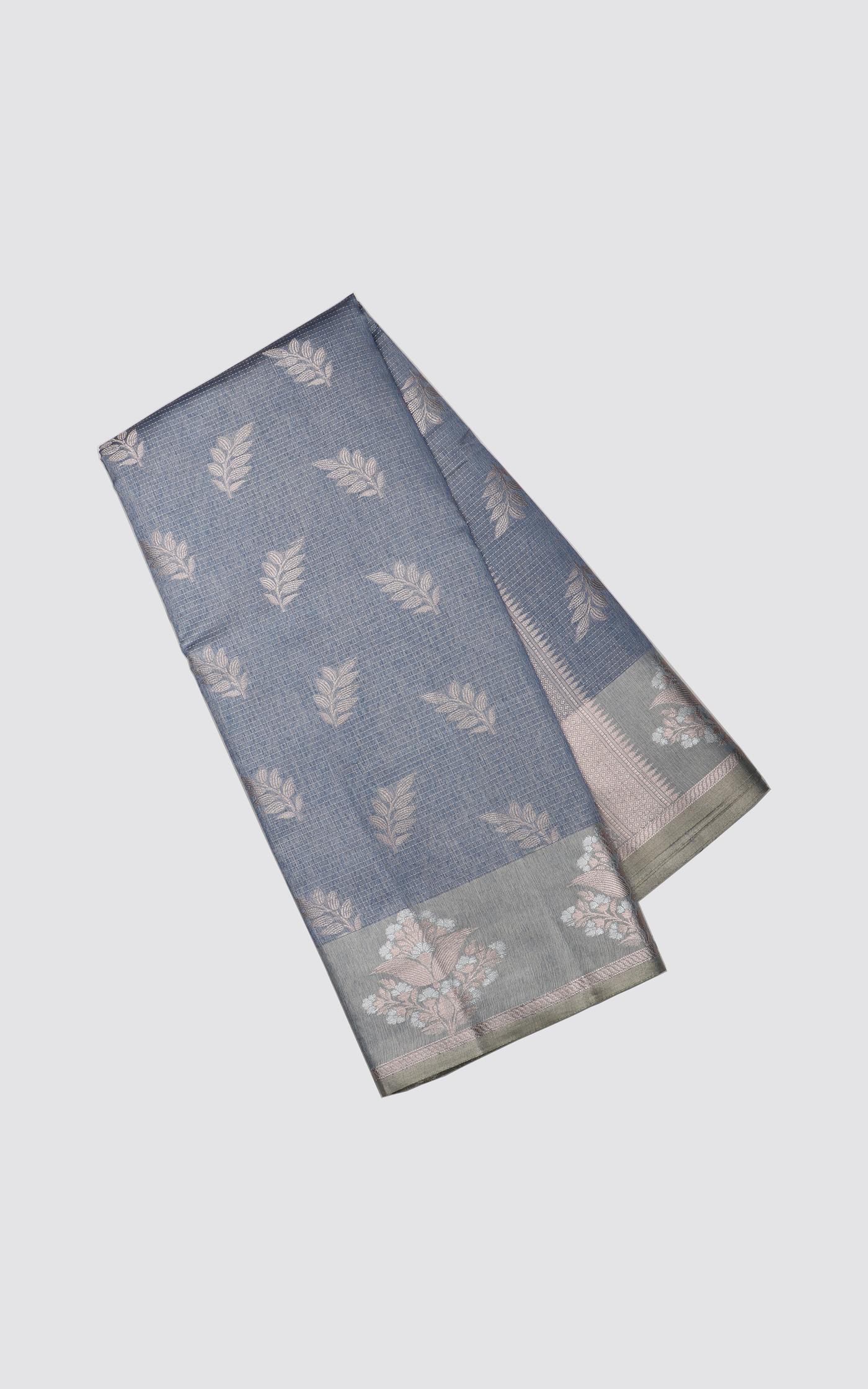 Bluish Grey Fancy Cotton Saree with Zari Woven Buttas