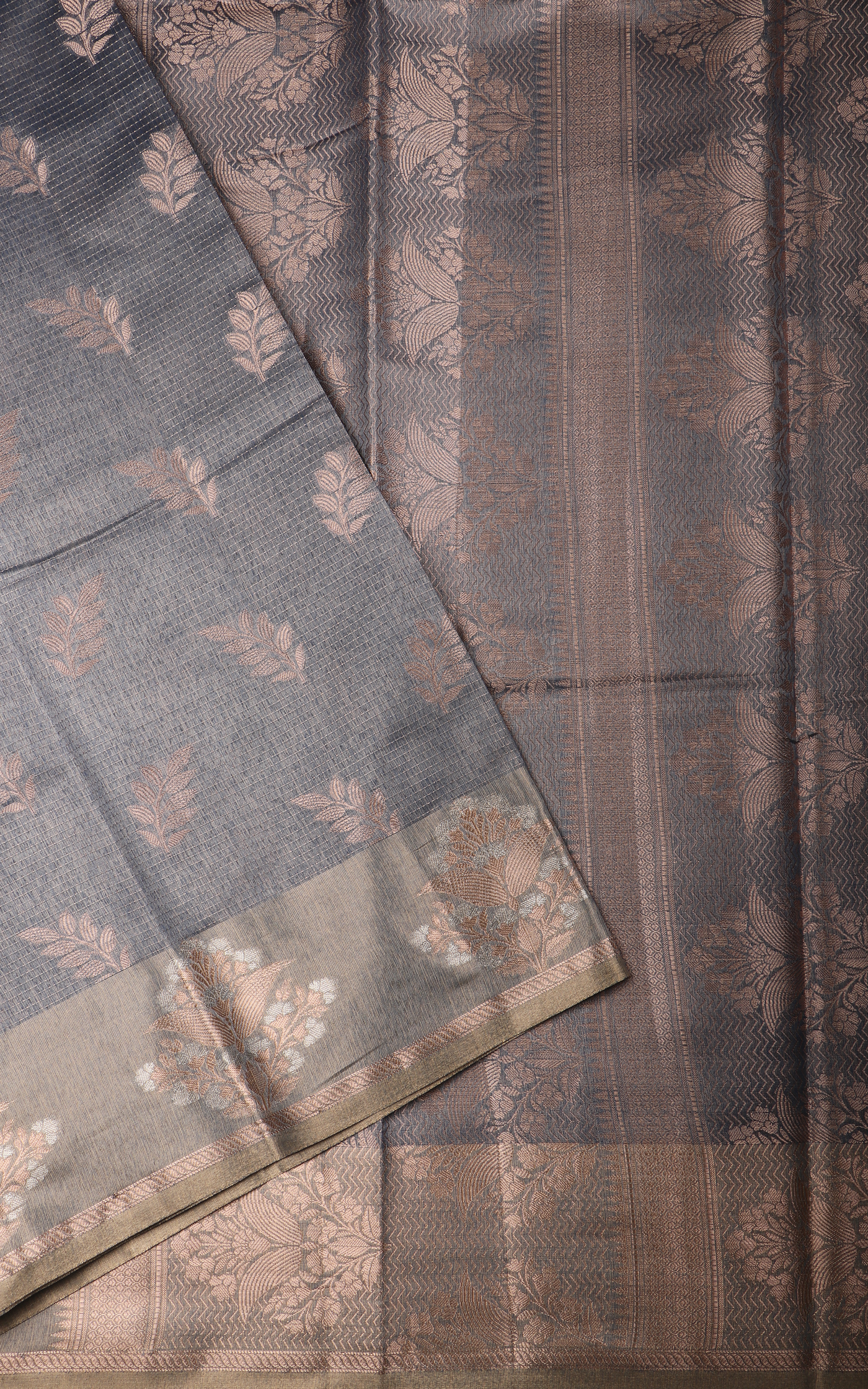 Bluish Grey Fancy Cotton Saree with Zari Woven Buttas