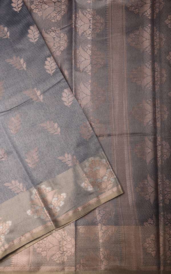 Bluish Grey Fancy Cotton Saree with Zari Woven Buttas