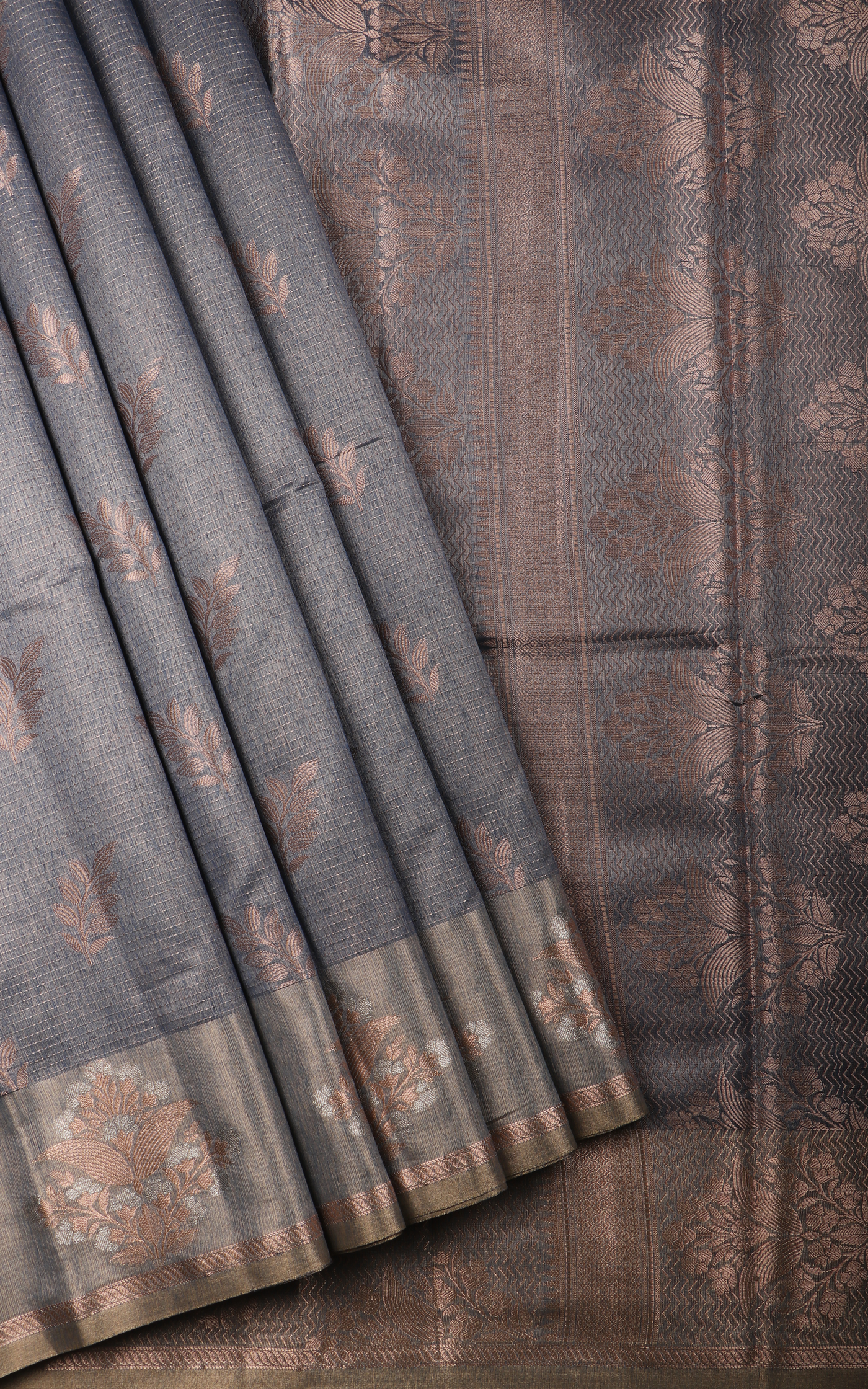 Bluish Grey Fancy Cotton Saree with Zari Woven Buttas