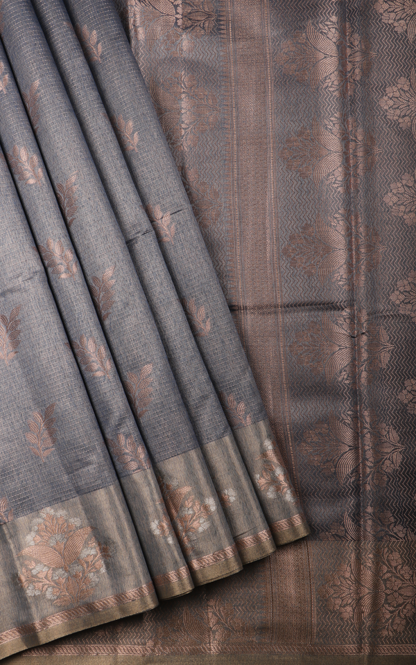 Bluish Grey Fancy Cotton Saree with Zari Woven Buttas