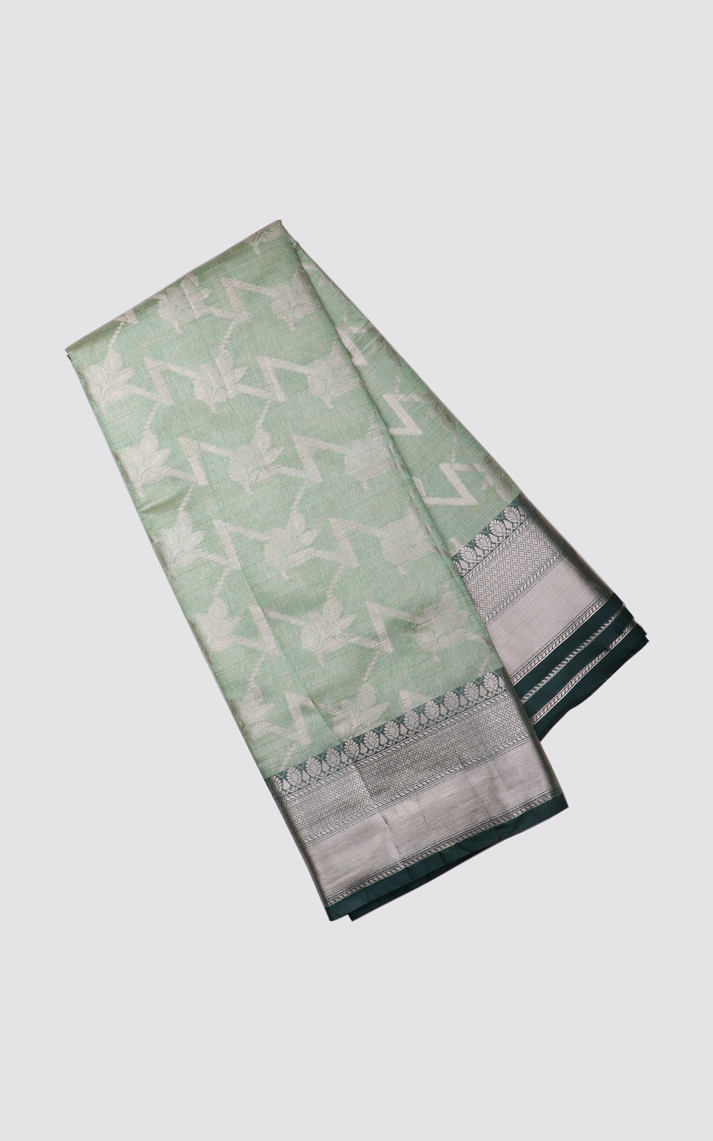 Dual Shade of Green Fancy Cotton Saree with Zari Waves