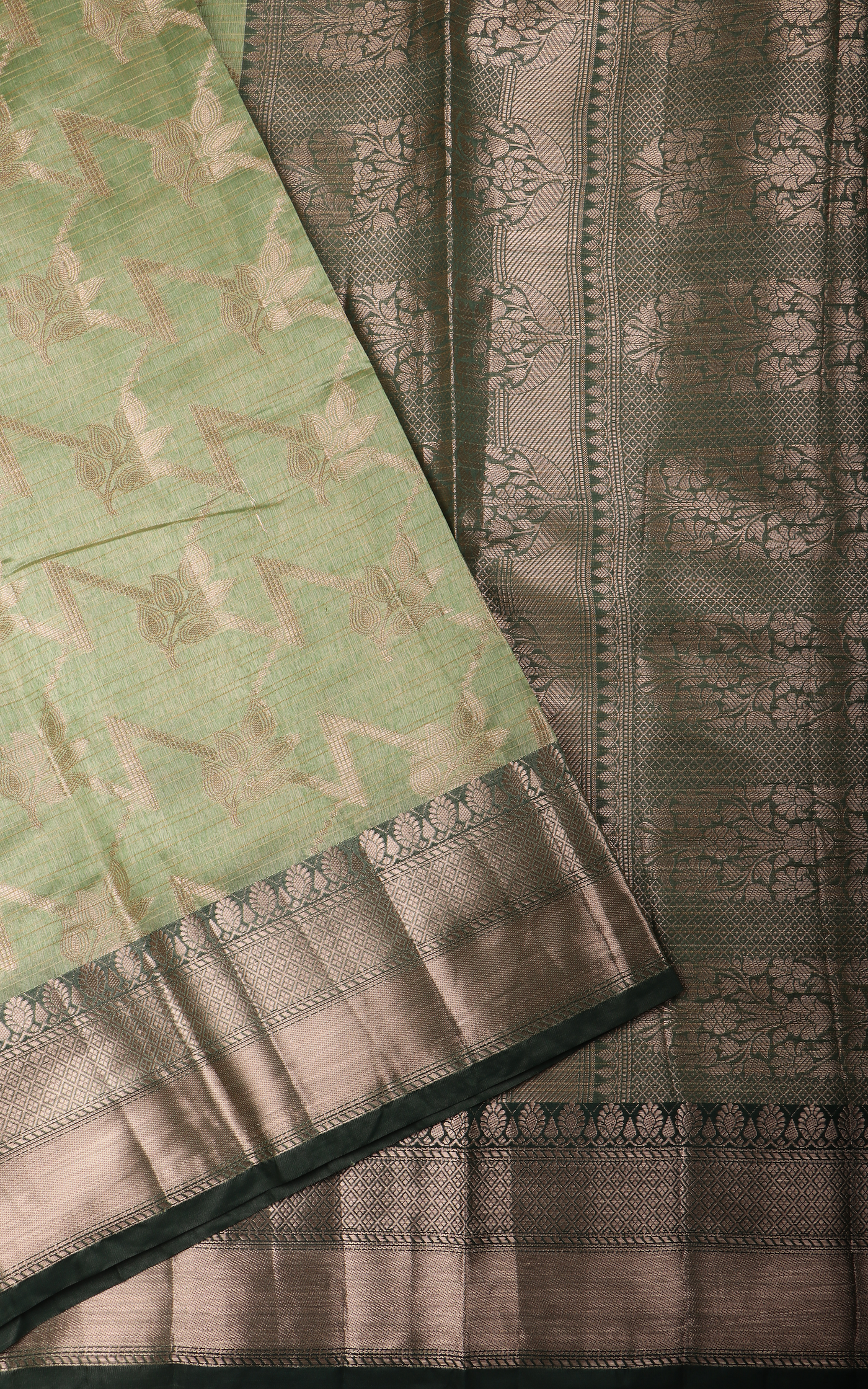 Dual Shade of Green Fancy Cotton Saree with Zari Waves