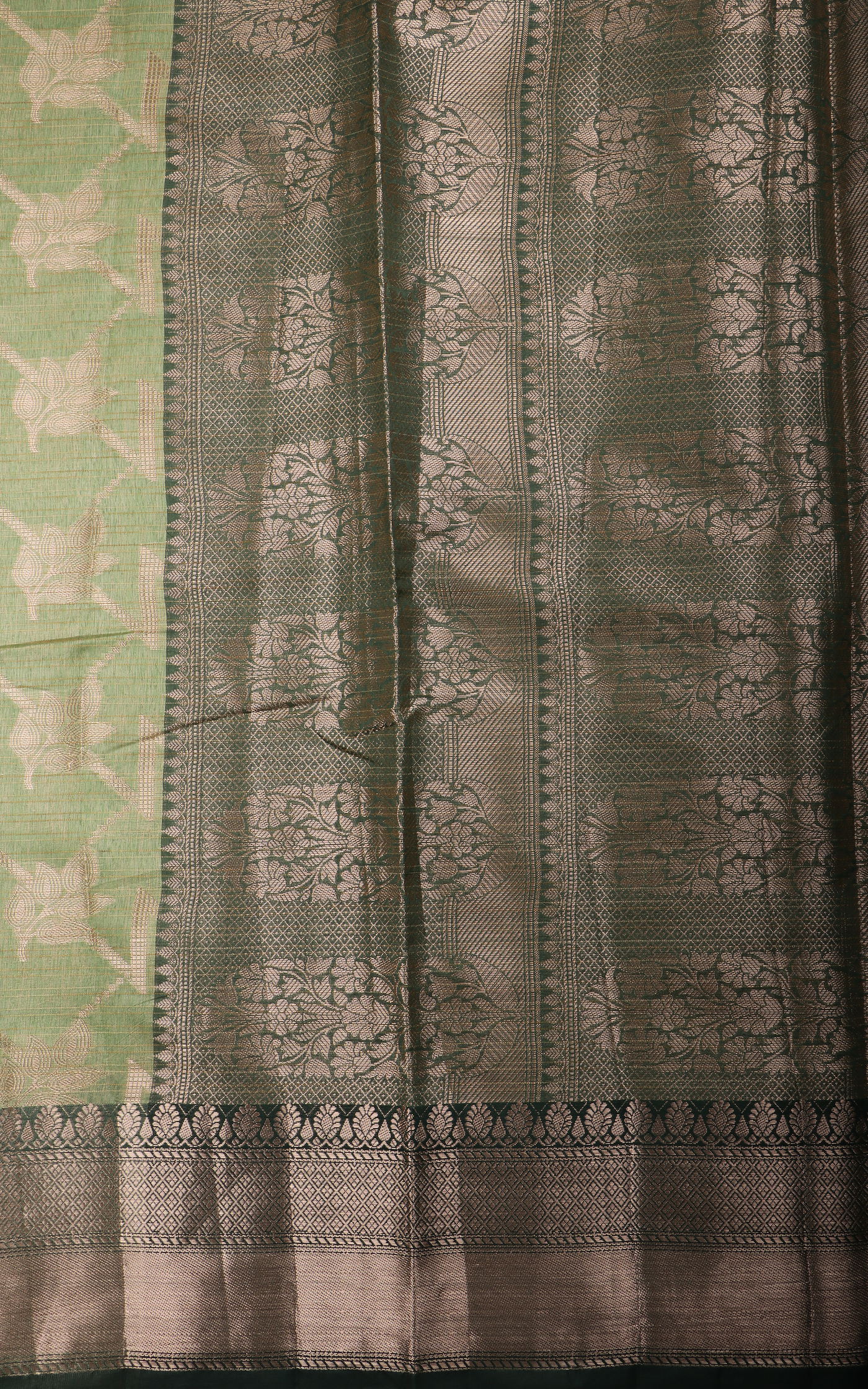 Dual Shade of Green Fancy Cotton Saree with Zari Waves