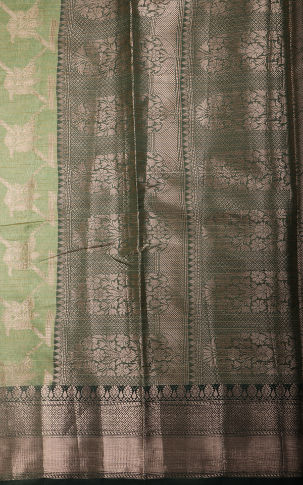 Dual Shade of Green Fancy Cotton Saree with Zari Waves