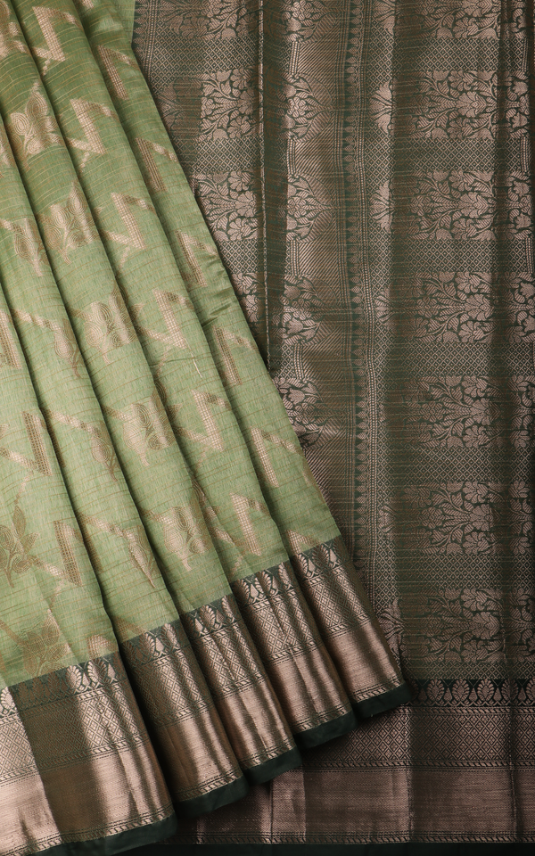 Dual Shade of Green Fancy Cotton Saree with Zari Waves