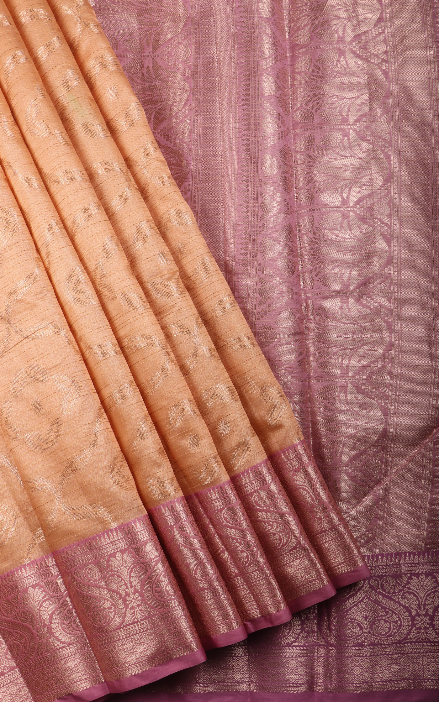 Orange and Pink Fancy Cotton Saree with Zari Waves