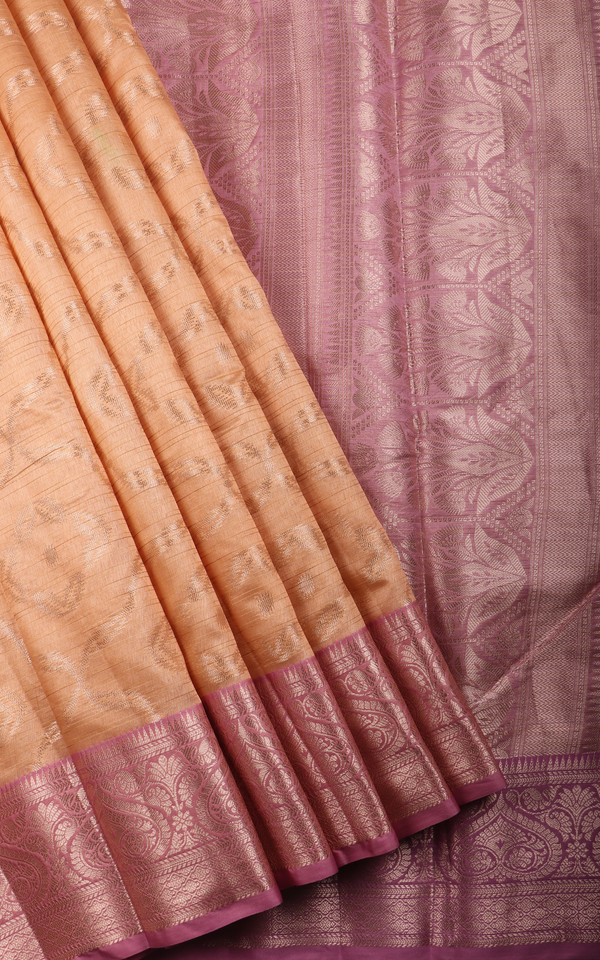 Orange and Pink Fancy Cotton Saree with Zari Waves
