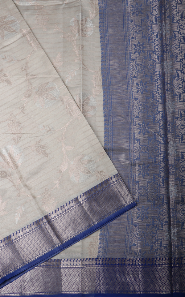 Grey and Blue Fancy Cotton Saree with Zari Waves