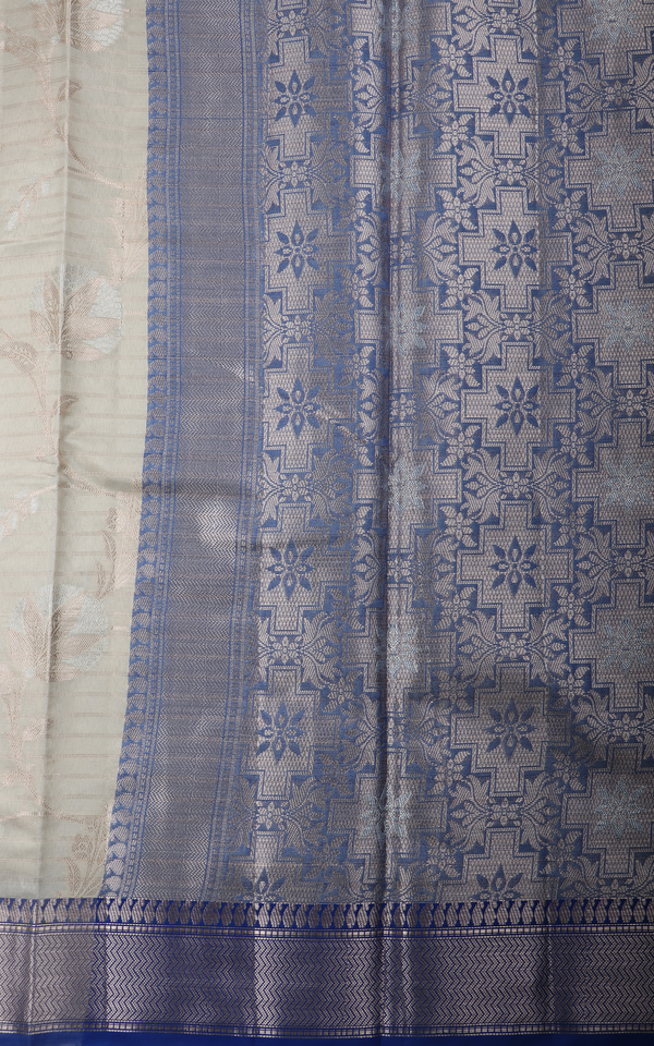 Grey and Blue Fancy Cotton Saree with Zari Waves