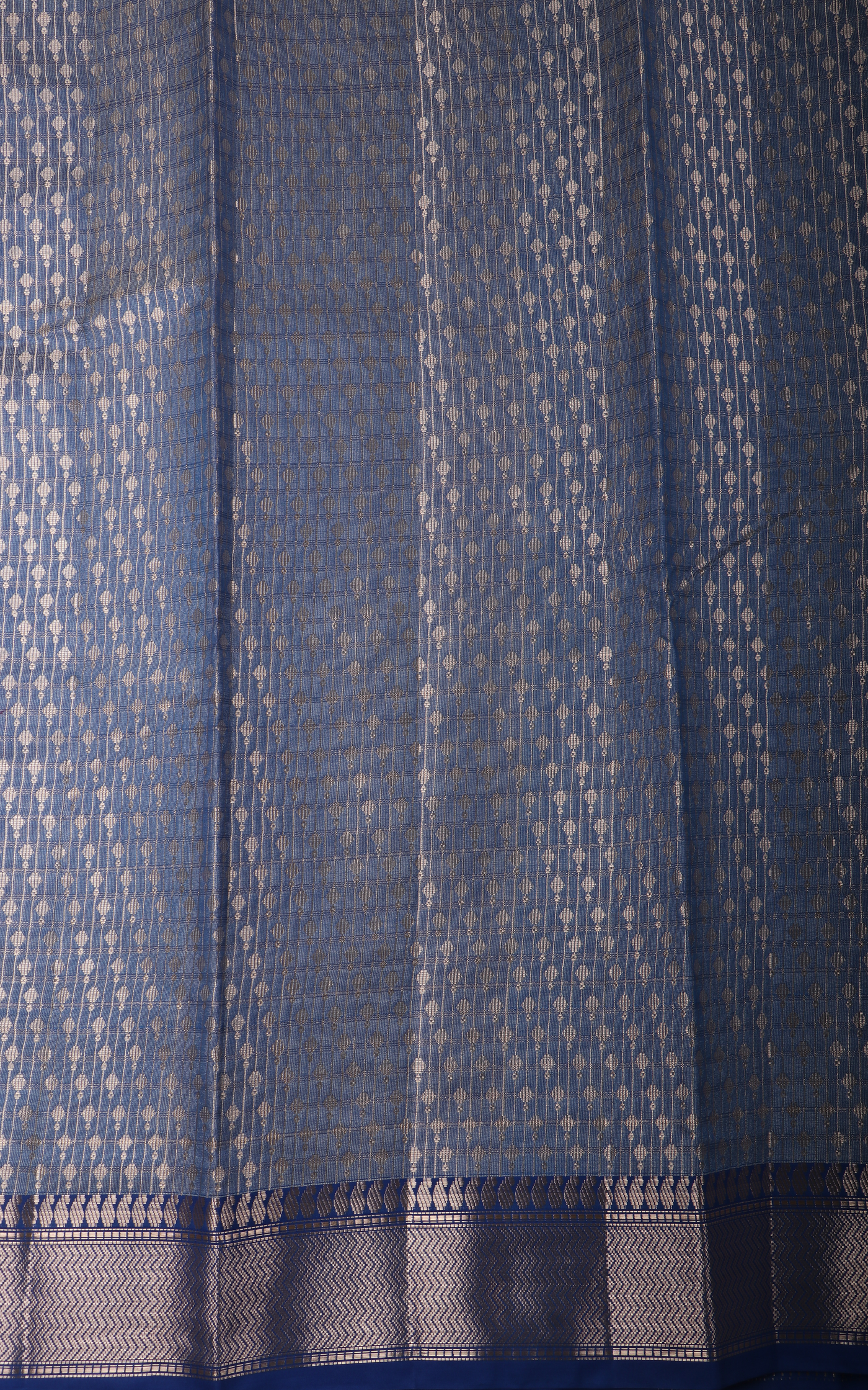 Grey and Blue Fancy Cotton Saree with Zari Waves