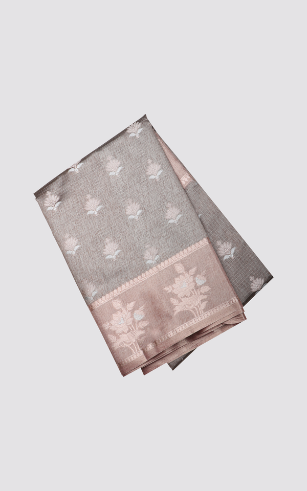 Brown Fancy Cotton Saree with Zari Woven Buttas