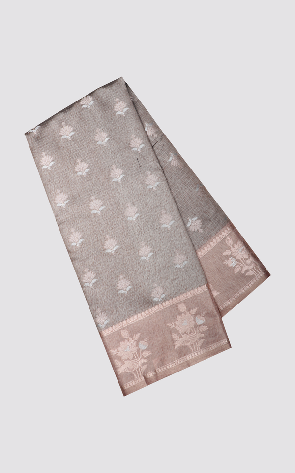 Brown Fancy Cotton Saree with Zari Woven Buttas