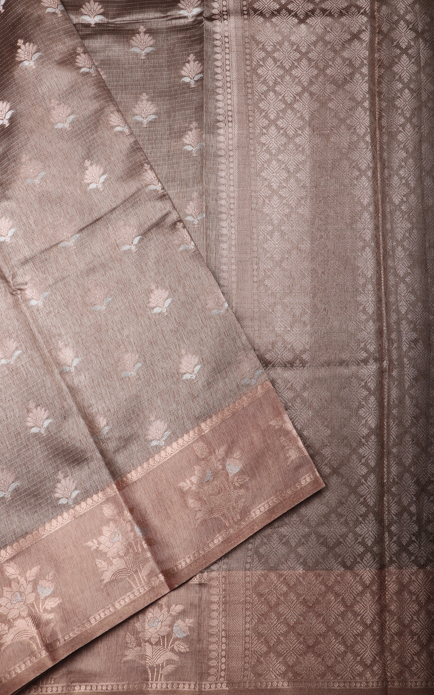 Brown Fancy Cotton Saree with Zari Woven Buttas