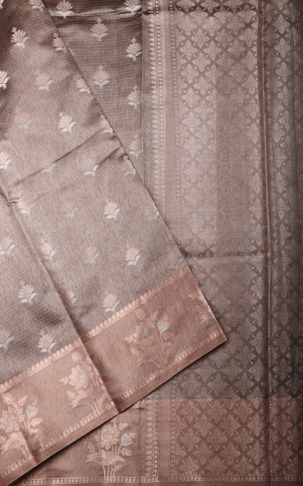 Brown Fancy Cotton Saree with Zari Woven Buttas