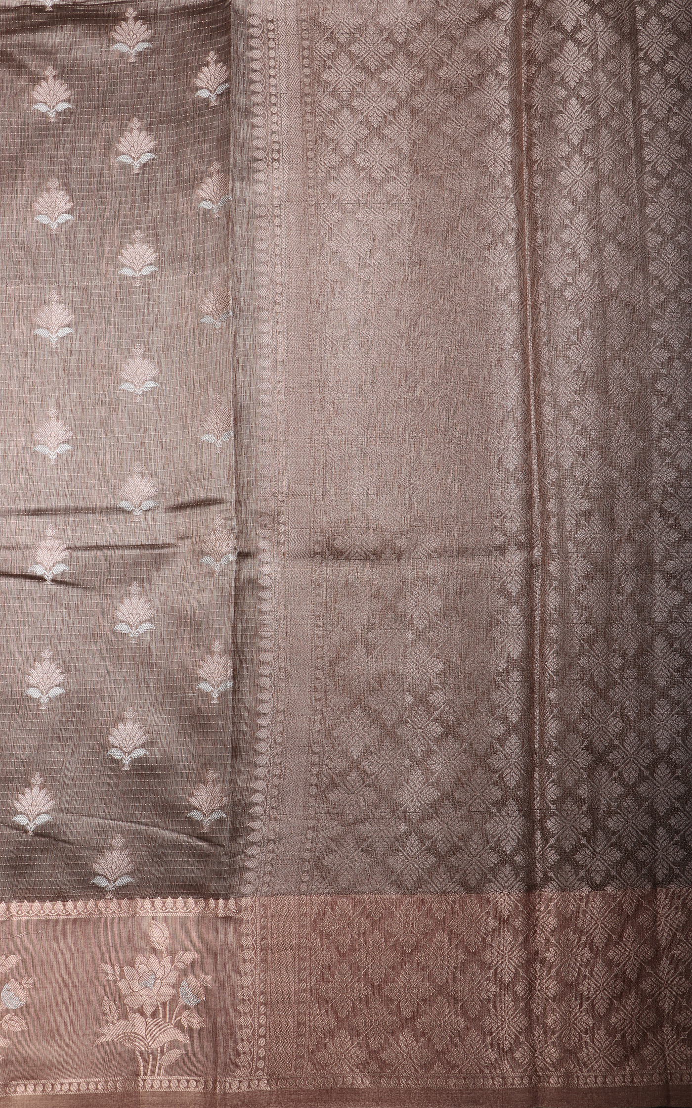 Brown Fancy Cotton Saree with Zari Woven Buttas