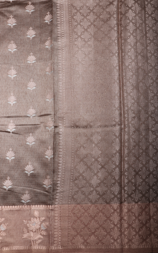 Brown Fancy Cotton Saree with Zari Woven Buttas