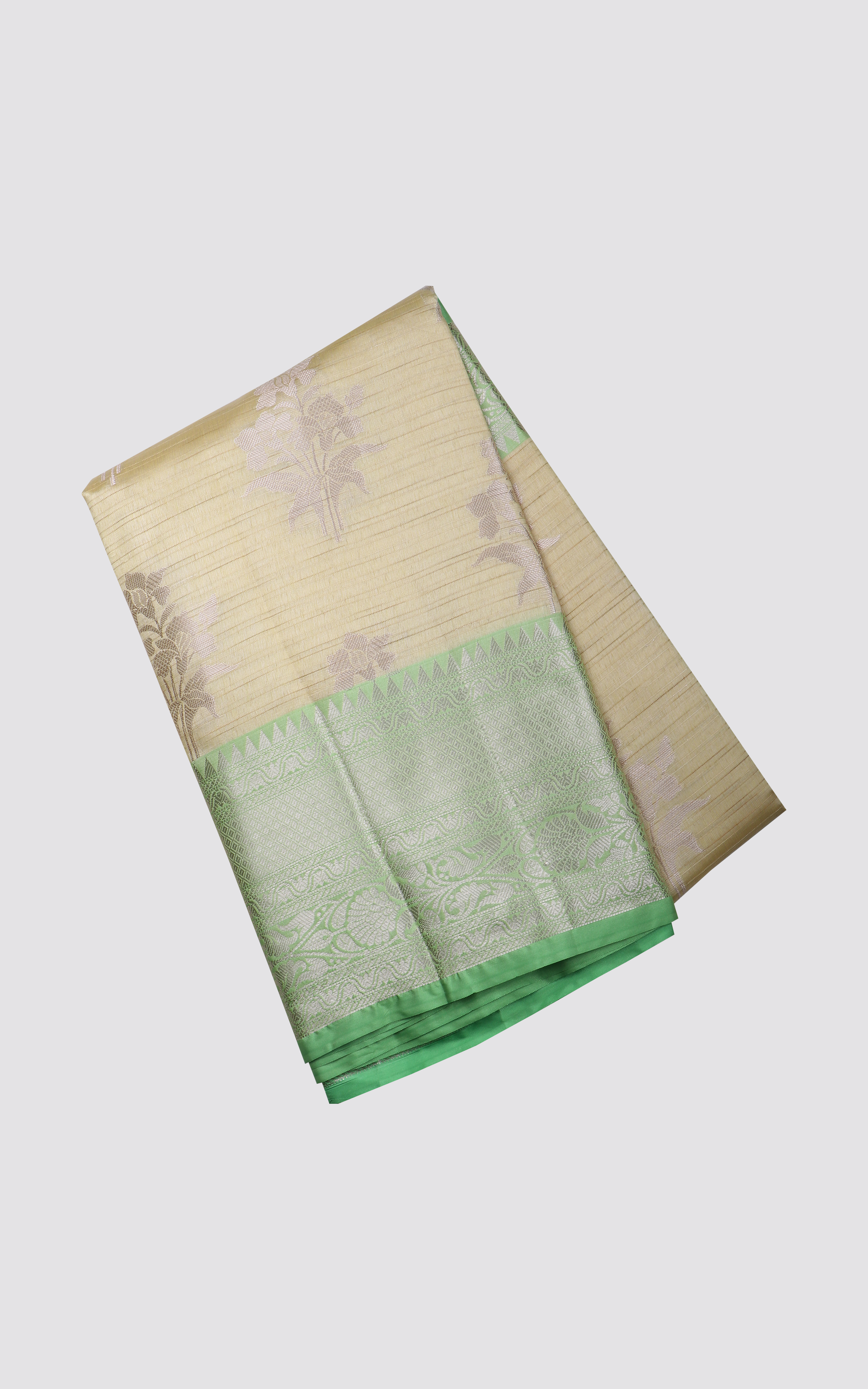 Yellow and Green Fancy Cotton Saree with Zari Woven Buttas