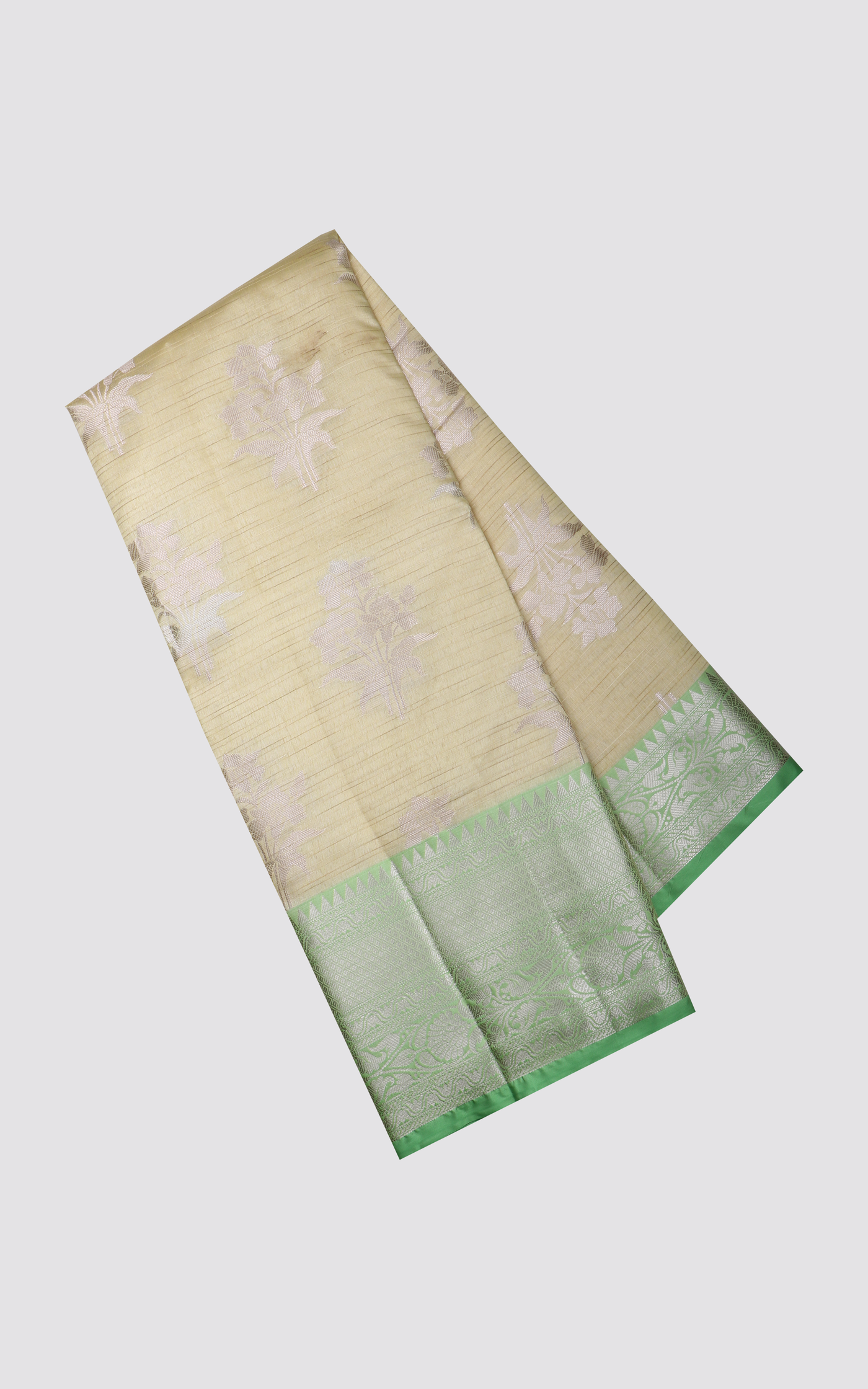 Yellow and Green Fancy Cotton Saree with Zari Woven Buttas
