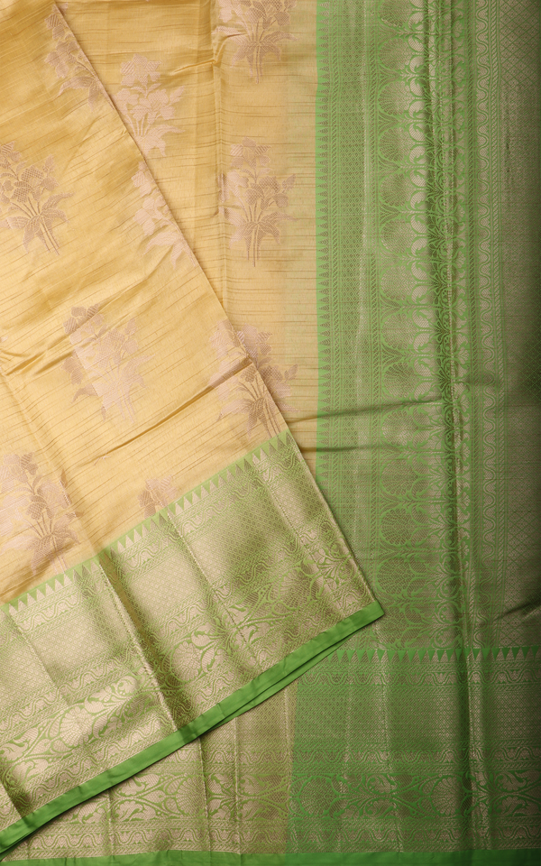 Yellow and Green Fancy Cotton Saree with Zari Woven Buttas