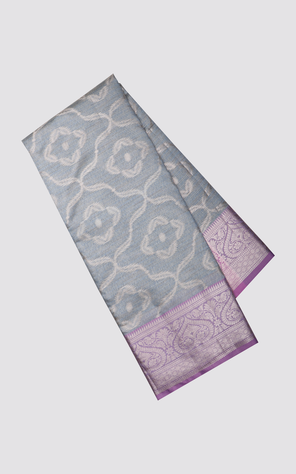 Elephant Grey and Pink Fancy Cotton Saree with Zari Waves