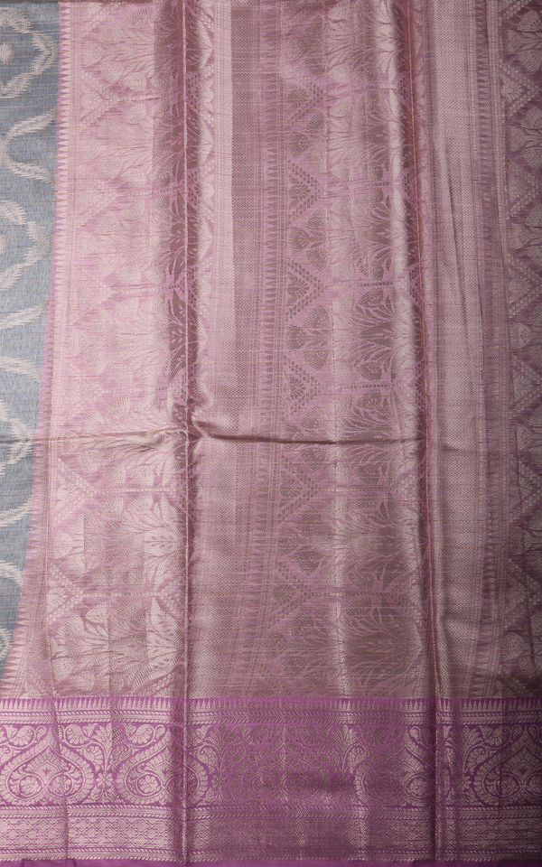 Elephant Grey and Pink Fancy Cotton Saree with Zari Waves