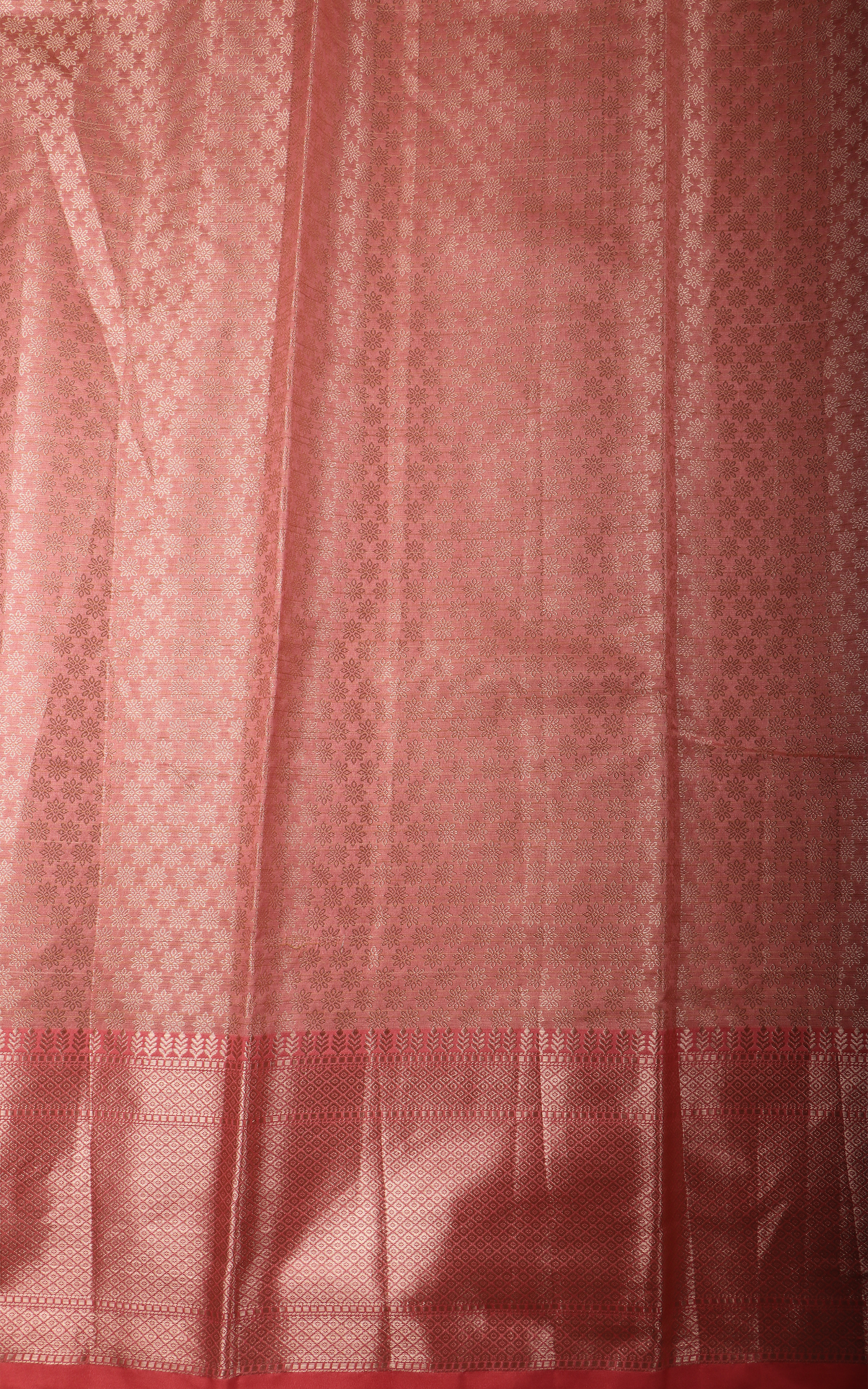 Grey and Peach Fancy Cotton Saree with Zari Woven Buttas