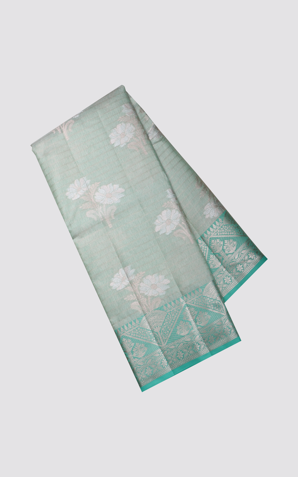 Dual Shade of Green Fancy Cotton Saree with Zari Woven Buttas