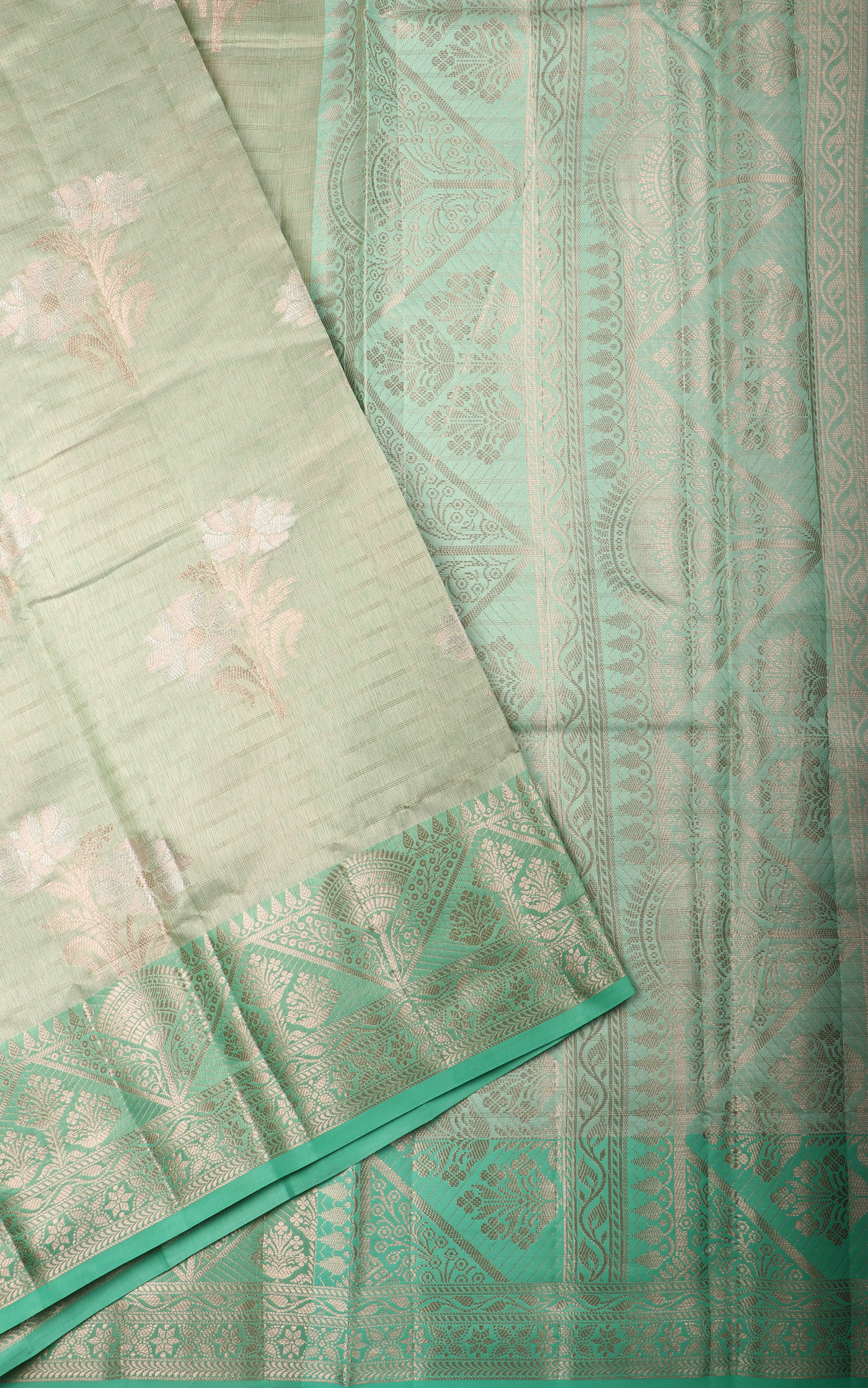 Dual Shade of Green Fancy Cotton Saree with Zari Woven Buttas