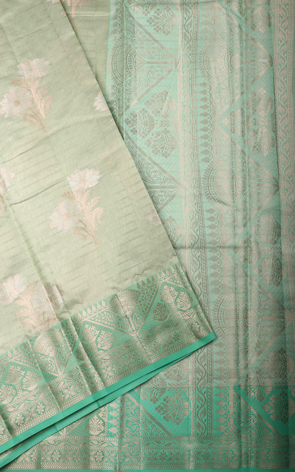 Dual Shade of Green Fancy Cotton Saree with Zari Woven Buttas