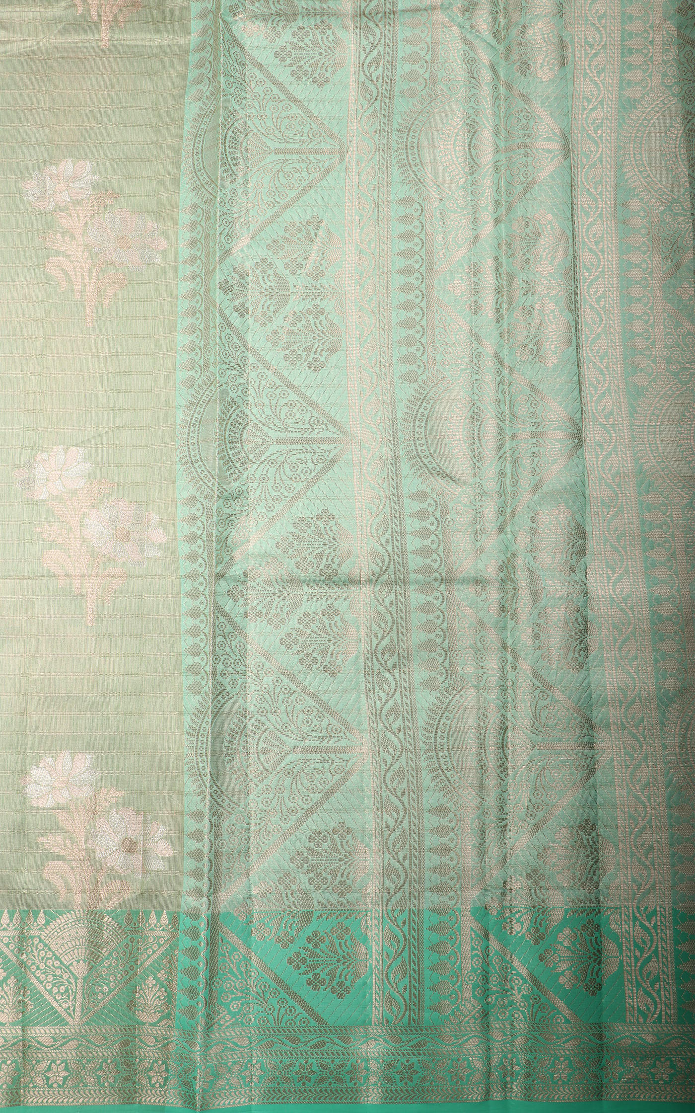Dual Shade of Green Fancy Cotton Saree with Zari Woven Buttas