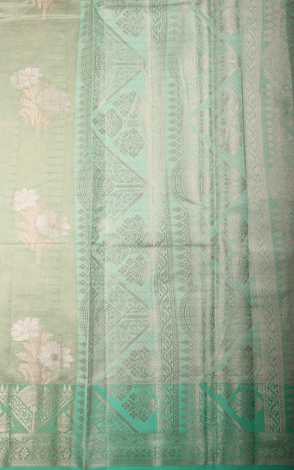 Dual Shade of Green Fancy Cotton Saree with Zari Woven Buttas