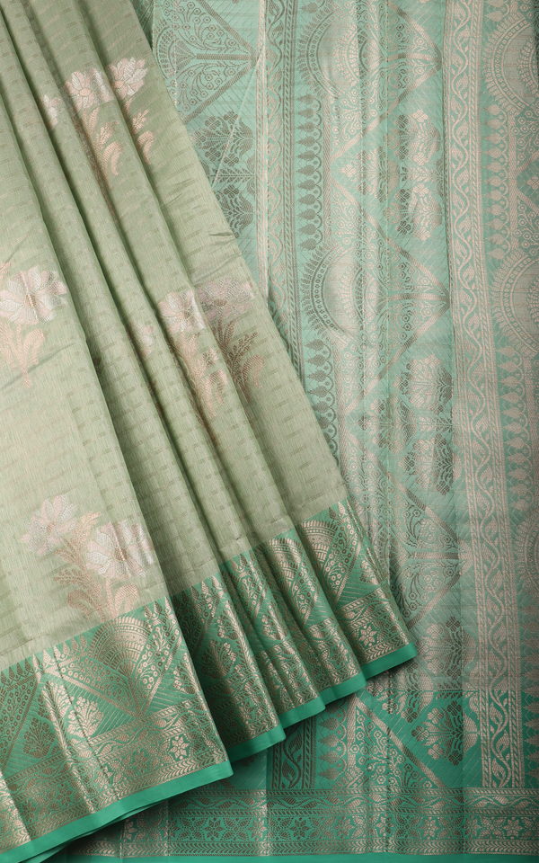 Dual Shade of Green Fancy Cotton Saree with Zari Woven Buttas
