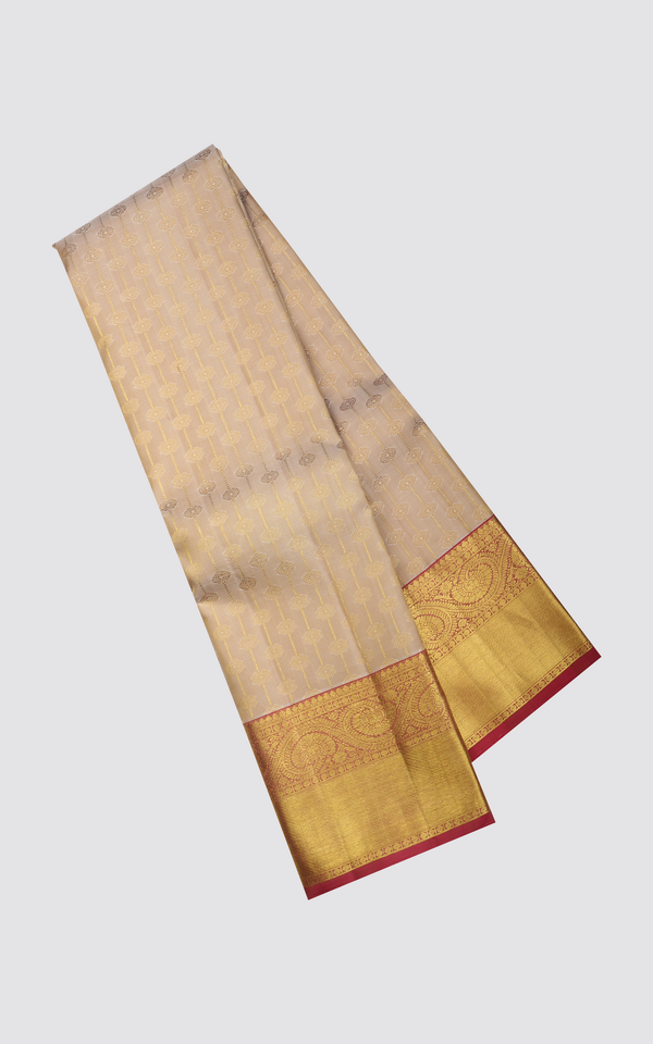 Beige and Red Pure Silk Saree