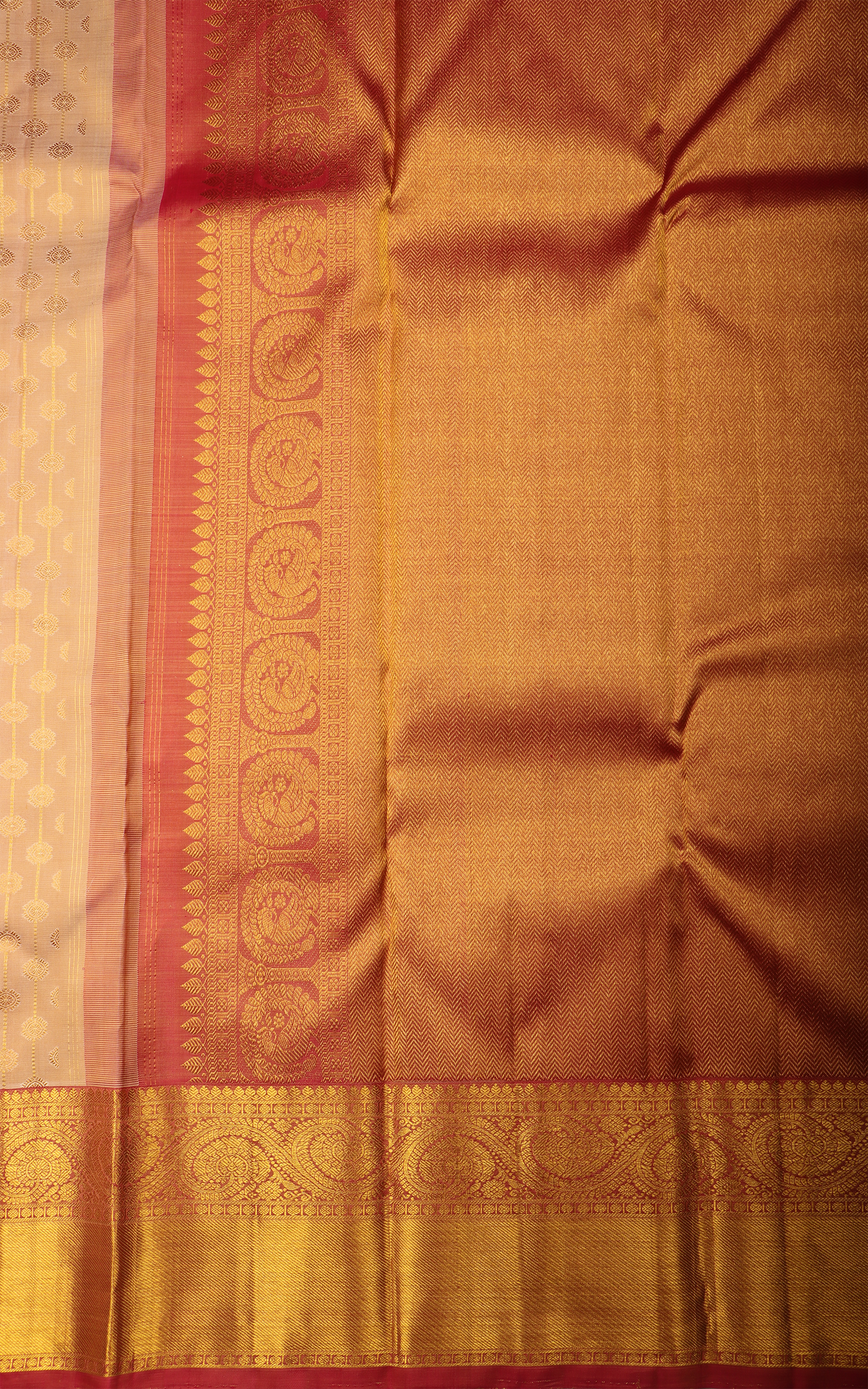 Beige and Red Pure Silk Saree