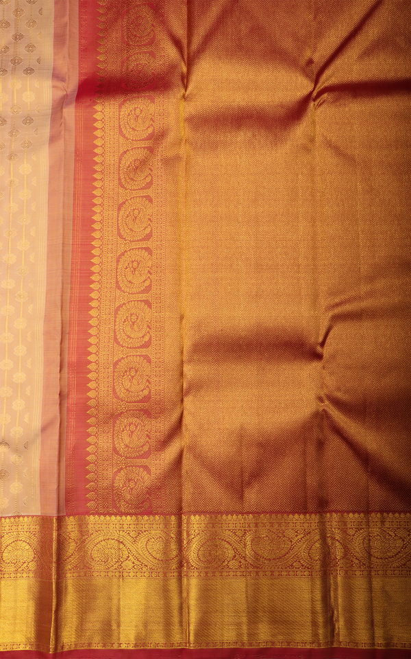 Beige and Red Pure Silk Saree