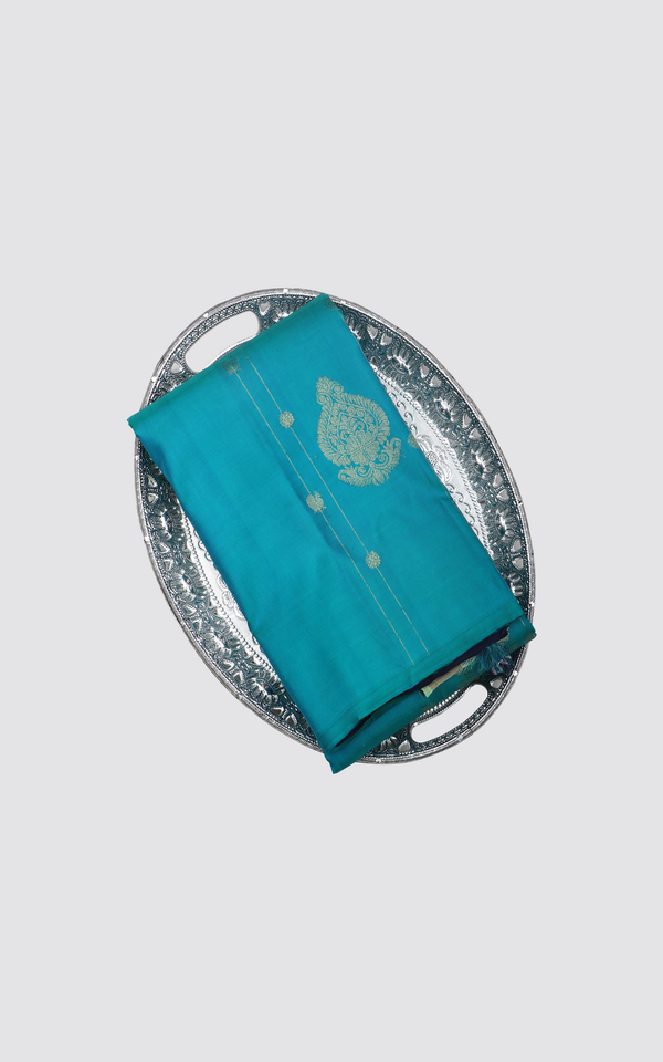 Peacock Blue and Navy Blue Pure Silk Saree