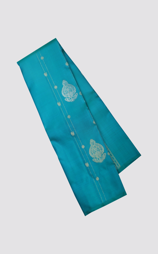 Peacock Blue and Navy Blue Pure Silk Saree