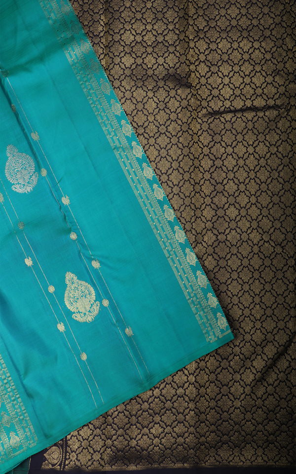 Peacock Blue and Navy Blue Pure Silk Saree