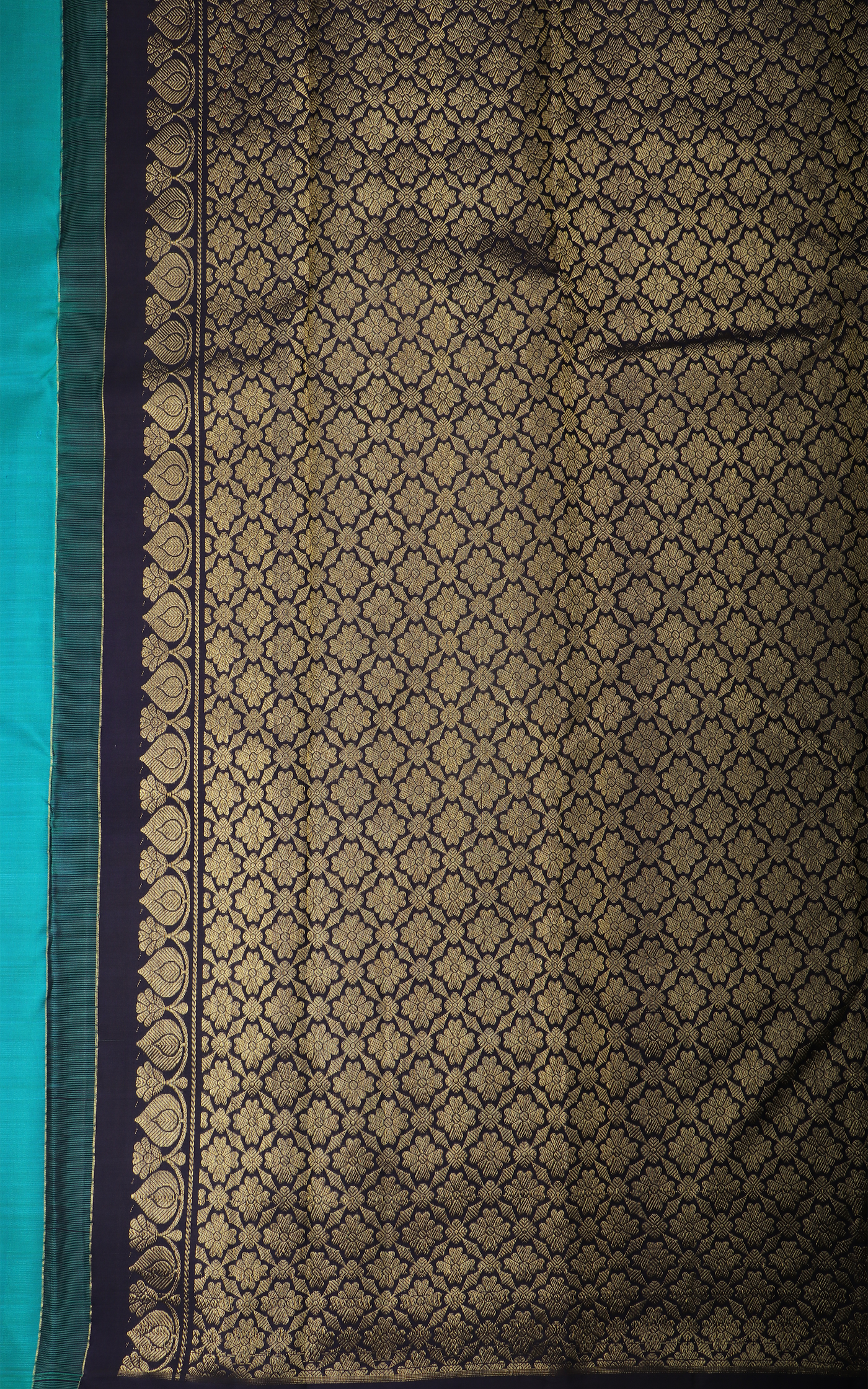 Peacock Blue and Navy Blue Pure Silk Saree