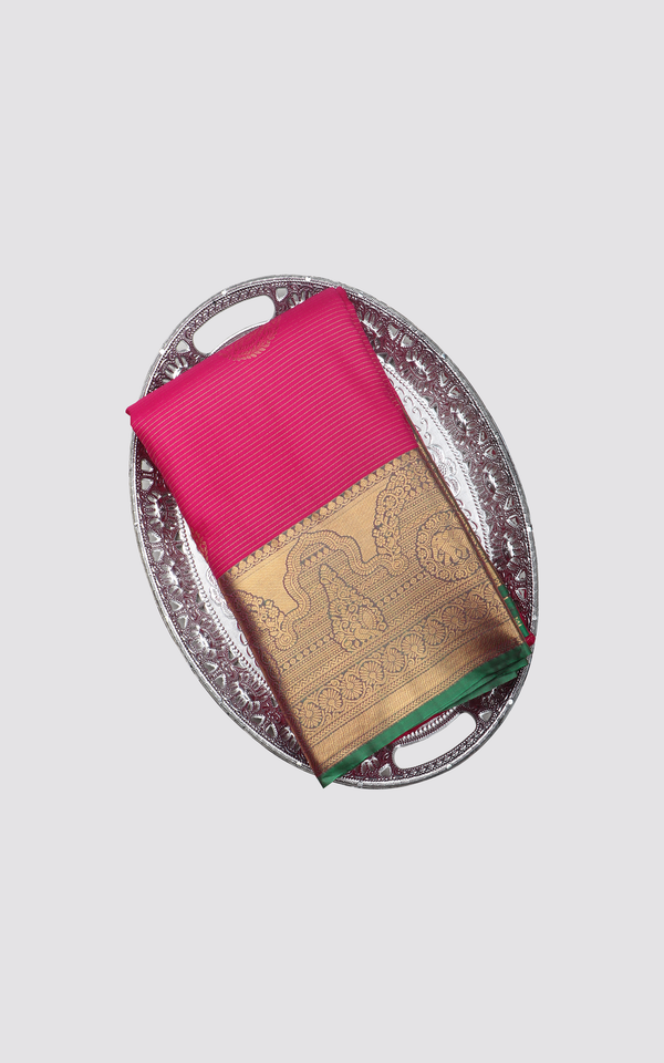 Magenta and Green Semi Silk Saree