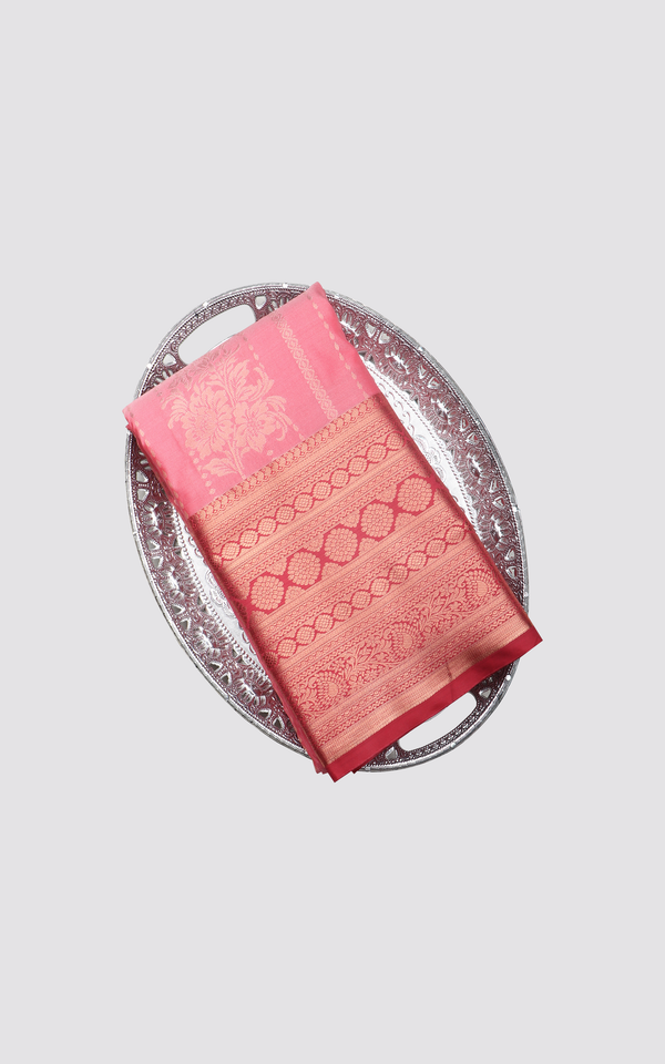 Pink and Red Semi Silk Saree